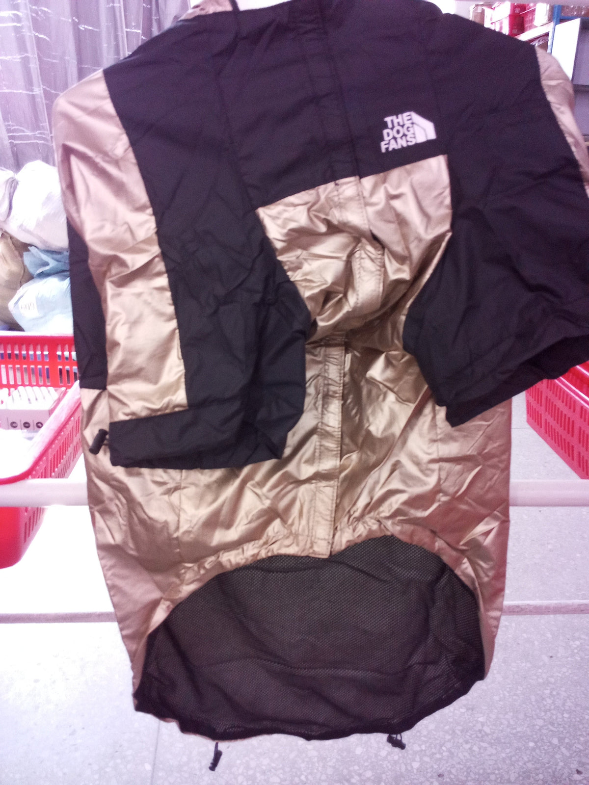 Photo réelle de la veste imperméable dorée pour chien